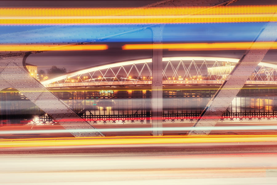 Melbourne transport lights across bridge